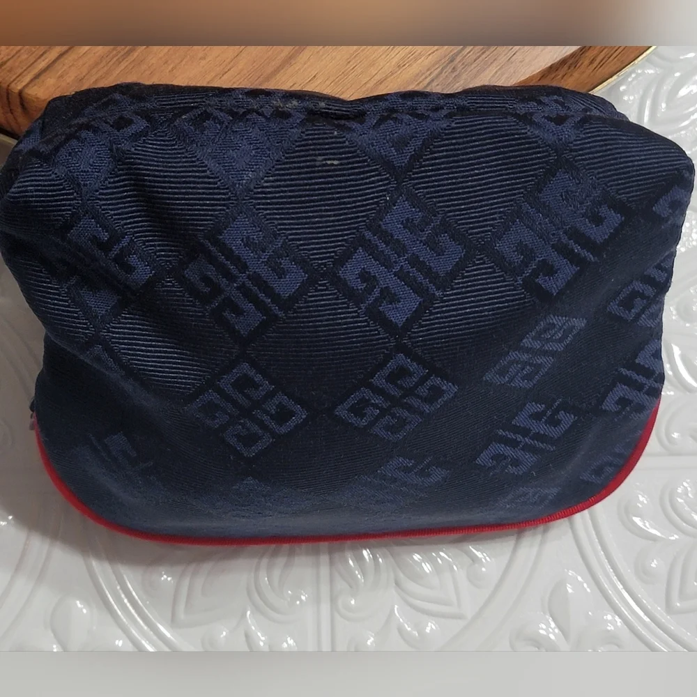 Givenchy Monogram Navy Blue & Red Small Travel Cosmetic Toiletries Makeup Bag